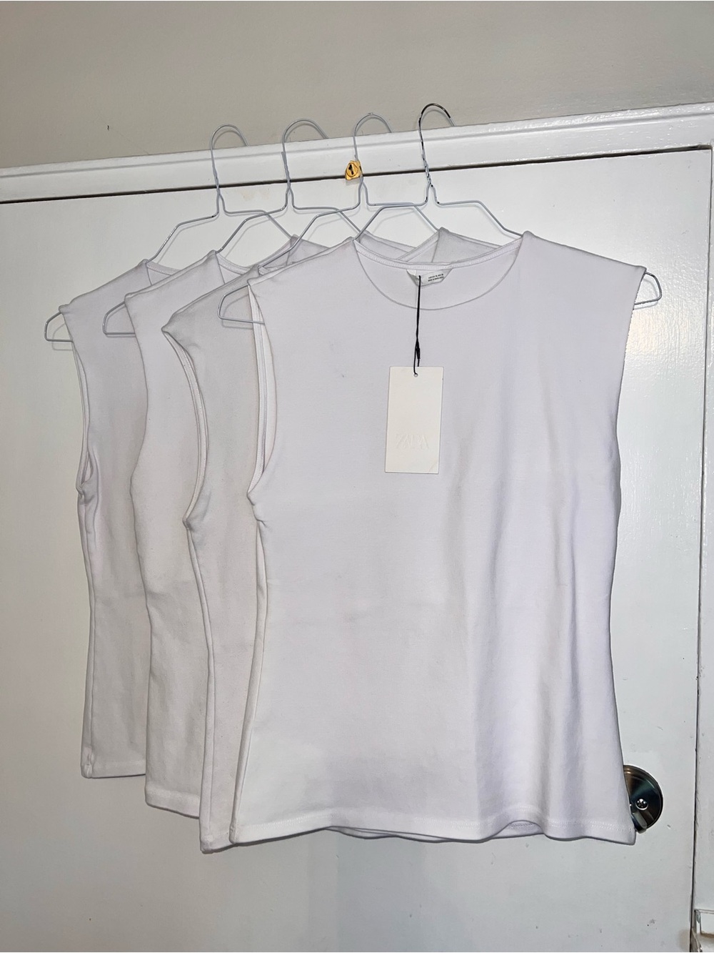 4 Zara White Structured Shoulder Tank Tops